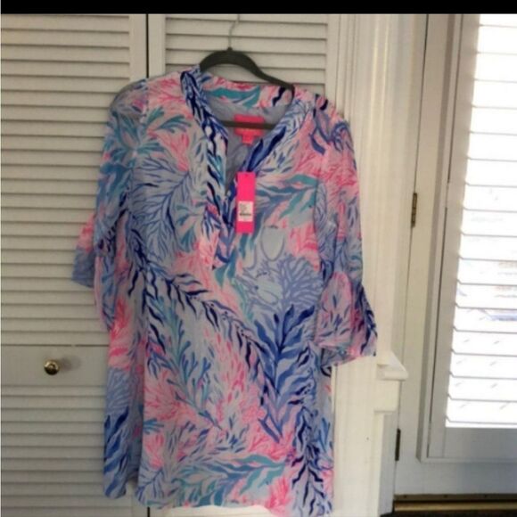 Lilly Pulitzer Elenora Silk Dress Kaleidoscope Coral XXSMALL - Picture 4 of 7